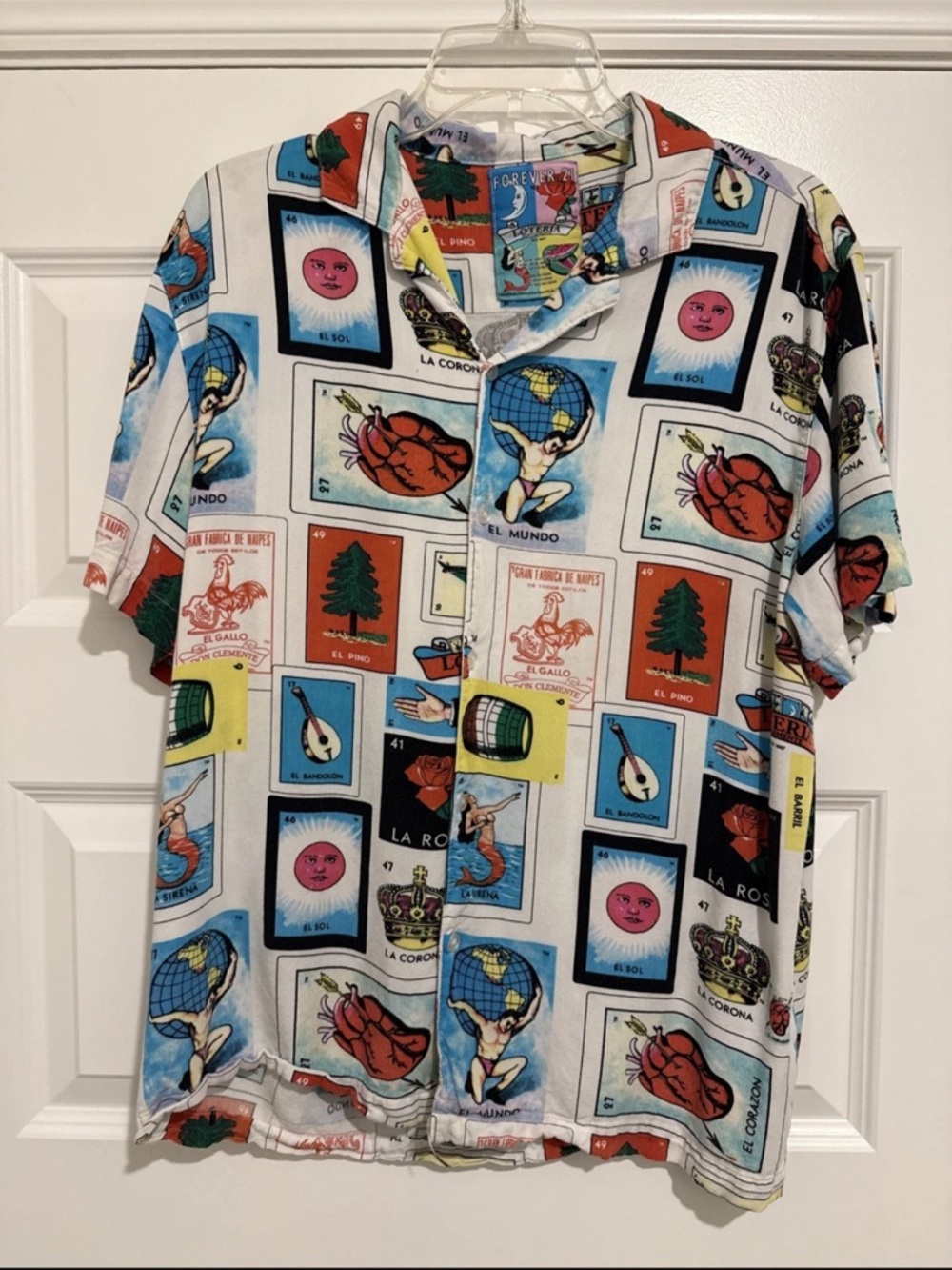Forever 21 Don Clemente Short Sleeve Button Up Mens Size M Multicolor Tarot...